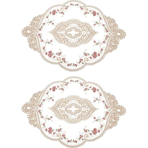 ERYI-Lot De 2 Sets De Table Ovales Brodés Rétro En Dentelle - Dessous De Table, Sous Assiette De Table - 30,5 X 43,2 Cm - Kaki