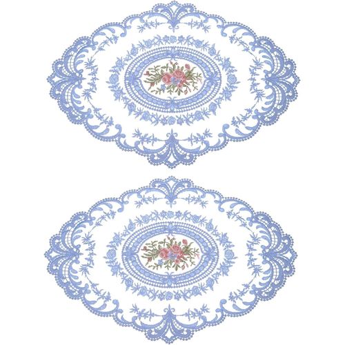 ERYI-Lot De 2 Sets De Table Ovales Brodés Rétro En Dentelle - 30,5 X 40,6 Cm - Bleu