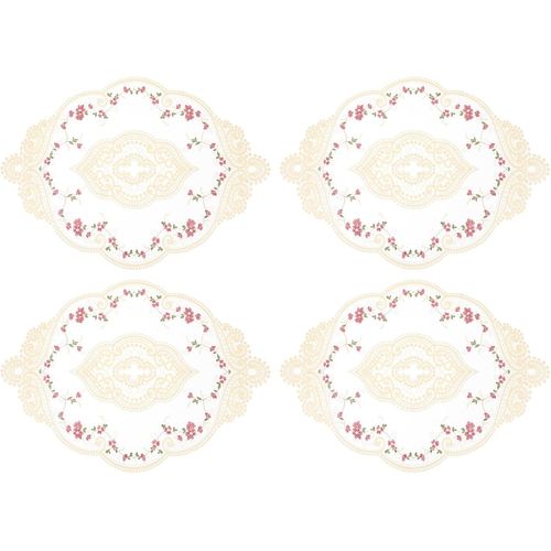 Eryi-4pack Sets De 4 Sets De Table En Dentelle Rétro Ovale Brodés 30x43 Cm Napperons Français Au Crochet Dessous De Verre Pour Maison Mariage, Beige