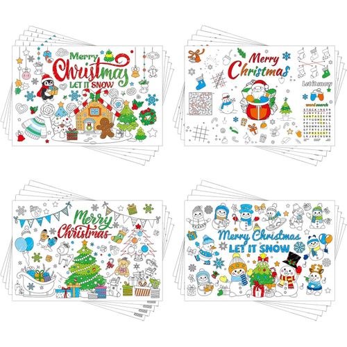 ERYI-32Pcs Set De Table Papier Noël À Colorier - Ensemble Hiver Pour Enfants - Coloriage Et Dressage De Table Pour Noël
