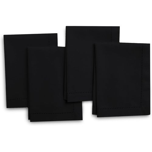 Eryi-Serviettes En Tissu Lot De 4 | Pur Coton Avec Ourlet Jour Échelle | Noir | Taille Carrée 43x43 Cm | Serviettes De Table - Lavables En Machine Et Réutilisables