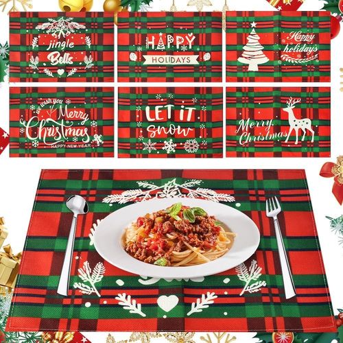 ERYI-6 Pcs Sets De Table Noël Matériel En Tissu 44,5X31,5Cm Set De Table Sapin De Noël Set De Table Lavable Set De Table Et Dessous De Verre Noël