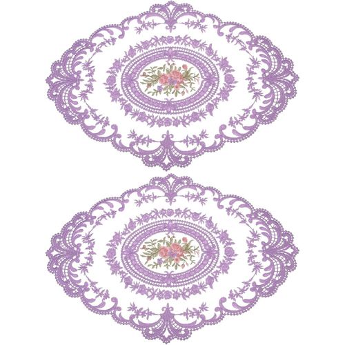 ERYI-Lot De 2 Sets De Table Ovales Brodés Rétro En Dentelle - 30,5 X 40,6 Cm - Violet Clair