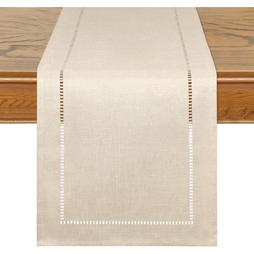 Eryi-Chemin De Table Rustique Tressé De 108 Pouces De Long - Style Bohème, Ferme - À Rayures - Pour Table Basse, Dîner, Fête, Vacances - 30 X 275 Cm - Beige