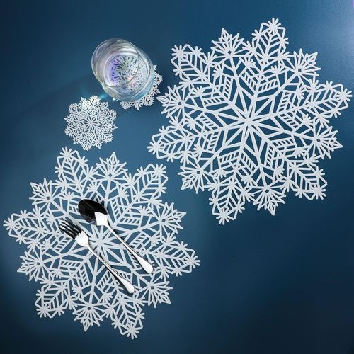 Eryi-Lot De 6 Sets De Table Ronds En Vinyle Laminé Métallique Avec Motif Flocon De Neige - 38,1 Cm De Diamètre - Décorations De Table Pour Fêtes De Noël - Avec Dessous De Verre Assorti