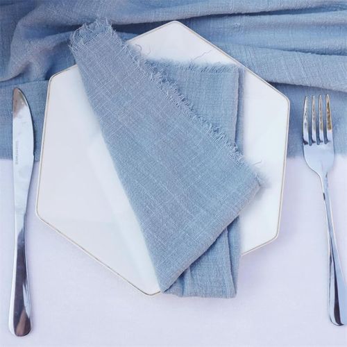 ERYI-Lot De 4 Serviettes En Lin - Serviettes En Tissu - Rustiques - Réutilisables - Serviettes De Table Décoratives En Coton Et Lin - Pour Fête De Mariage - Bleu