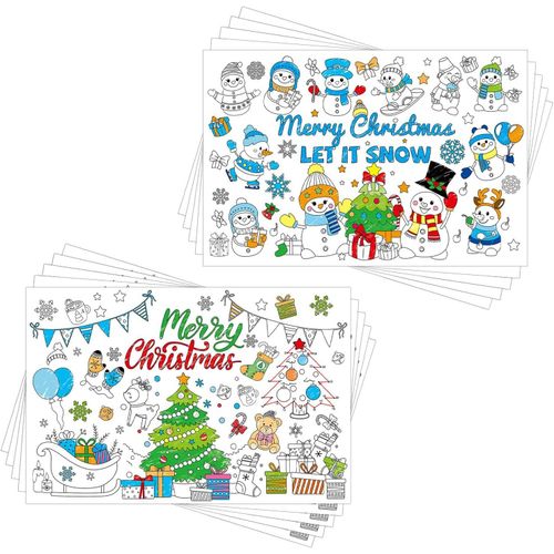 Eryi-24pcs Sets De Table À Colorier De Noël Pour Enfants, Sets De Table De Noël En Papier Ensemble De Sets De Table De Noël Pour Fournitures De Table De Noël(Style Mixte 2)