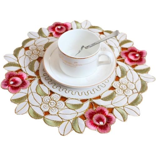 Eryi-Lot De 2 Sets De Table Rétro En Dentelle - Décoration Bohème - Dessous De Verre En Macramé - Fleurs Brodées - Ronds - Pour La Cuisine, Le Salon, Les Hôtels, Les Bureaux, Les Cafés, Les Restauran