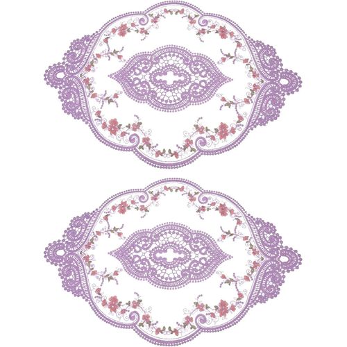 ERYI-Lot De 2 Sets De Table Ovales Brodés Rétro En Dentelle - 30,5 X 43,2 Cm - Violet Foncé