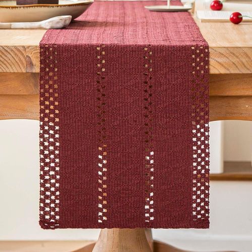 Eryi-Chemin De Table Rouge Boho Centre De Table Ferme Moderne Petite Decoration Table Nappe Macramé Coton Lin Campagnard Chemin De Table Cuisine Vacances Mariage Fête Anniversaire Décor 30x180 Cm
