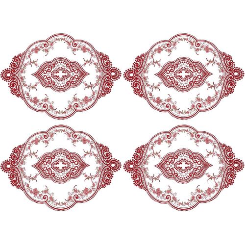 ERYI-Lot De 4 Sets De Table Ovales Brodés En Dentelle Rétro 30,5 X 43,2 Cm - Rouge