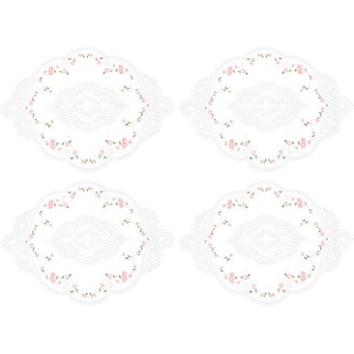 ERYI-Lot De 4 Sets De Table Ovales Brodés En Dentelle Rétro 30,5 X 43,2 Cm - Blanc Et Rose