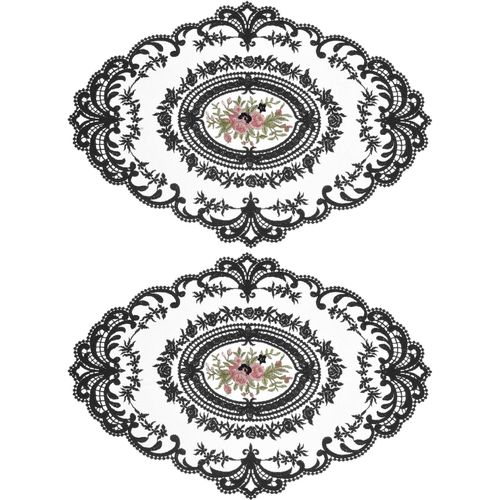ERYI-Lot De 2 Sets De Table Ovales Brodés En Dentelle Rétro 30,5 X 40,6 Cm - Noir