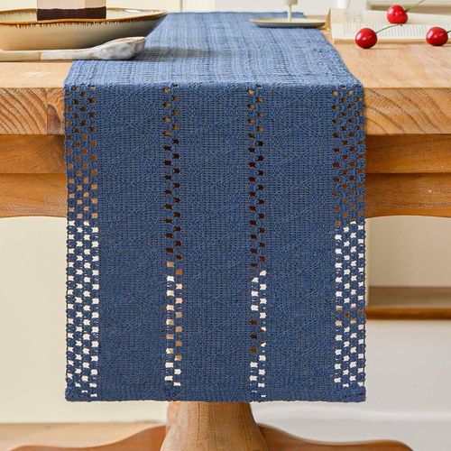 Eryi-Chemin De Table Bleu Marine Boho Centre De Table Ferme Moderne Petite Decoration Table Nappe Macramé Coton Lin Campagnard Chemin De Table Cuisine Vacances Mariage Anniversaire Décor 30x180 Cm