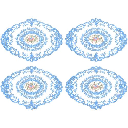 ERYI-Lot De 4 Sets De Table Ovales Brodés Rétro En Dentelle - 30,5 X 40,6 Cm - Bleu