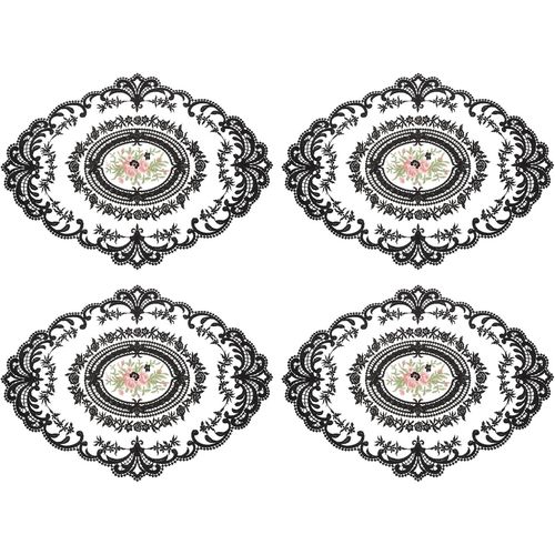 ERYI-Lot De 4 Sets De Table Ovales Brodés En Dentelle Rétro 30,5 X 40,6 Cm - Noir