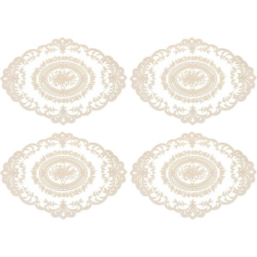 ERYI-Lot De 4 Sets De Table Ovales Brodés Rétro En Dentelle - 30,5 X 40,6 Cm - Beige Foncé Pur