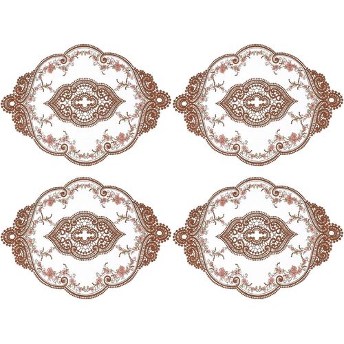 ERYI-Lot De 4 Sets De Table Ovales Brodés Rétro En Dentelle - 30,5 X 43,2 Cm - Pour La Maison, Un Mariage - Café