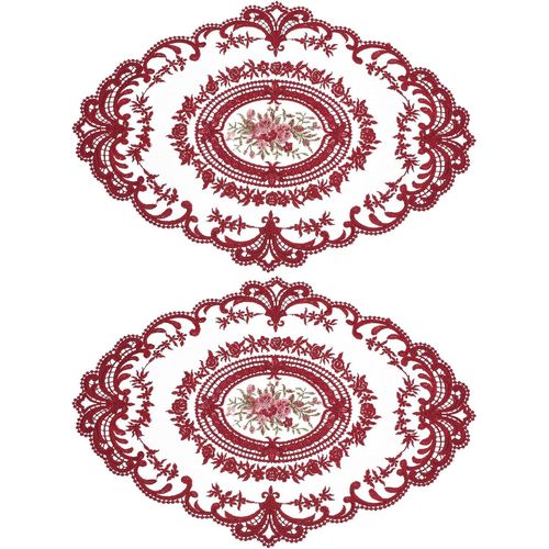 ERYI-Lot De 2 Sets De Table Ovales Brodés Rétro En Dentelle - 30,5 X 40,6 Cm - Rouge