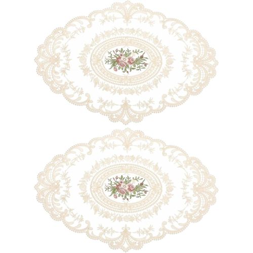ERYI-Lot De 2 Sets De Table Ovales Brodés Rétro En Dentelle - 30,5 X 40,6 Cm - Beige