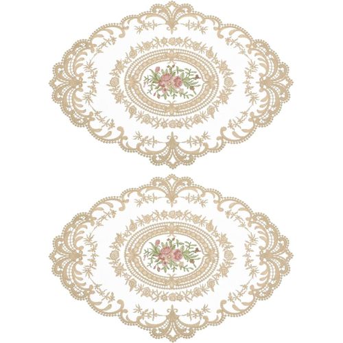 ERYI-Lot De 2 Sets De Table Ovales Brodés Rétro En Dentelle - 30,5 X 40,6 Cm - Beige Pur