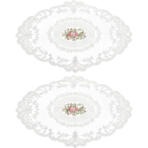 ERYI-Lot De 2 Sets De Table Ovales Brodés En Dentelle Rétro 30,5 X 40,6 Cm - Blanc