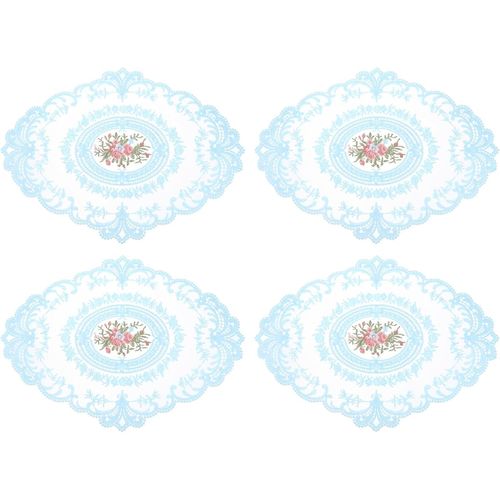 ERYI-Lot De 4 Sets De Table Ovales Brodés Rétro En Dentelle - 30,5 X 40,6 Cm - Bleu Ciel