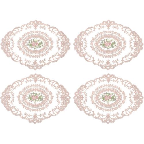ERYI-Lot De 4 Sets De Table Ovales Brodés Rétro En Dentelle - 30,5 X 40,6 Cm - Pour La Maison, Un Mariage - Rose Poudré
