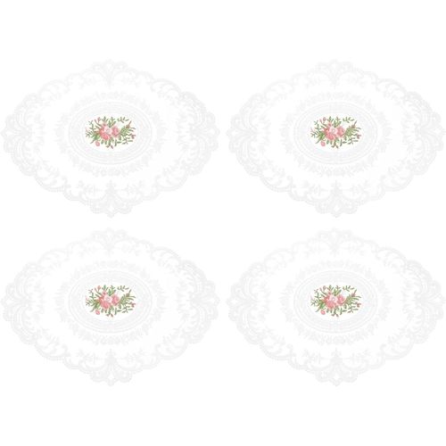 ERYI-Lot De 4 Sets De Table Ovales Brodés En Dentelle Rétro 30,5 X 40,6 Cm - Blanc