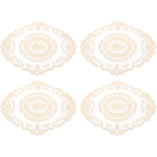 ERYI-Lot De 4 Sets De Table Ovales Brodés Rétro En Dentelle - 30,5 X 40,6 Cm - Beige Pur