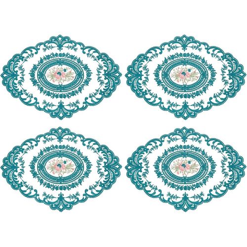 ERYI-Lot De 4 Sets De Table Ovales Brodés En Dentelle Rétro 30,5 X 40,6 Cm - Vert Malachite