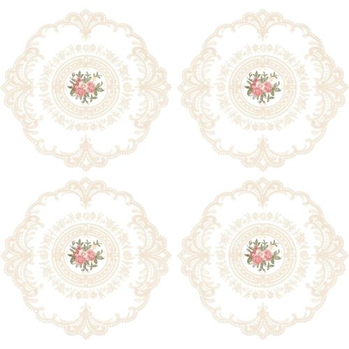 Eryi-4 Sets De Sets De Table En Dentelle Rétro, Napperons En Crochet Français Ronds Brodés Creux Pour Tasse Vase De Table Pour Salle À Manger Cuisine Fête 28x28cm, Abricot