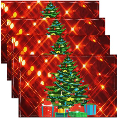 ERYI-Lot De 4 Sets De Table Motif Sapin De Noël Pour Cuisine, Salle À Manger, Rouge, 45 X 30 Cm