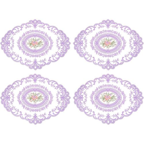 ERYI-Lot De 4 Sets De Table Ovales Brodés En Dentelle Rétro 30,5 X 40,6 Cm - Violet