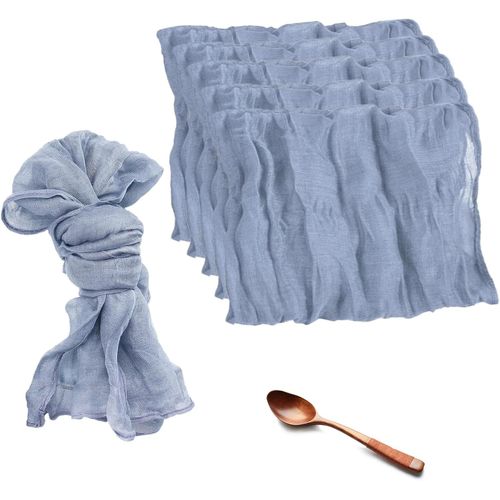 Eryi-6 Pièces Serviette Gaze De Coton Serviette De Table Vert Sauge Faite À La Main 45 X 55 Cm Serviettes De Table En Tissu Pour Les Fêtes De Mariage Dîners Cafés Restaurants (Bleu Clair)