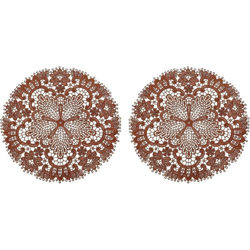 Eryi-Lot De 2 Sets De Table Rétro En Dentelle - 26,9 X 27 Cm - Napperons Ronds En Crochet Français Creux Au Centre - Dessous De Verre Pour Table De Salle À Manger, Décoration D'intérieur, Café