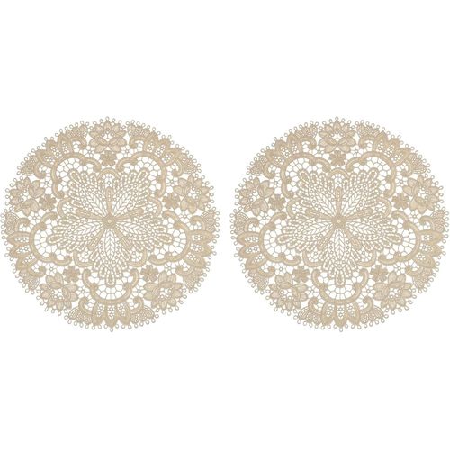 Eryi-Lot De 2 Sets De Table Rétro En Dentelle - 26,9 X 27 Cm - Napperons Ronds En Crochet Français Creux Au Centre - Dessous De Verre Pour Table De Salle À Manger, Décoration D'intérieur,