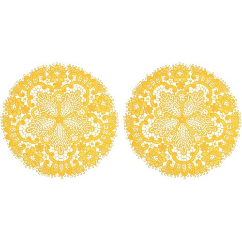 Eryi-Lot De 2 Sets De Table Rétro En Dentelle - 26,9 X 27 Cm - Napperons Ronds En Crochet Français Creux Au Centre - Dessous De Verre Pour Table De Salle À Manger, Décoration D'intérieur,