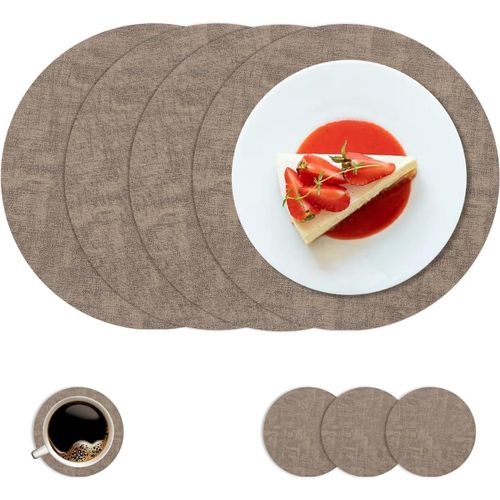Eryi-Sets De Table Et Sous-Verres Ensemble De 4, Tapis De Table Ronds Imperméables De Cuisine Sets De Table Tapis De Café Pour Cuisine,Café