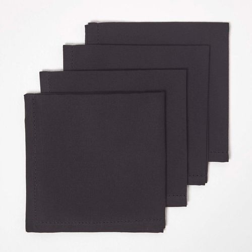 Eryi-Serviettes De Table En Coton, Lot De 4, Linge De Table Uni, Noir