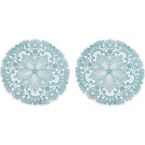 Eryi-Lot De 2 Sets De Table Rétro En Dentelle - 26,9 X 27 Cm - Napperons Ronds En Crochet Français Creux Au Centre - Dessous De Verre Pour Table De Salle À Manger, Décoration D'intérieur, Bleu