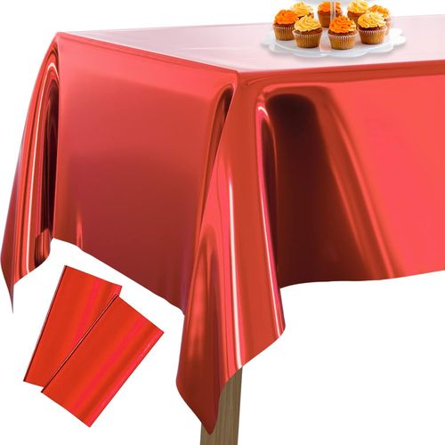 Eryi-Nappe En Aluminium Rouge, Lot De 2 Nappes Rectangulaires De 54 X 108 Pouces, Nappe En Aluminium Pour Table De 6 À 8 Pieds, Couverture De Table Métallique, Nappe Imperméable Pour Anniversaire