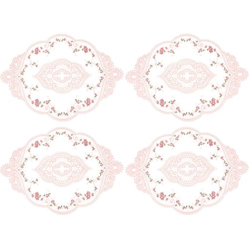 ERYI-4Pack Sets De 4 Sets De Table En Dentelle Rétro 30X43 Cm Ovale Napperons Brodés Français Dessous De Verre Tasses Pour Maison Mariage, Rose