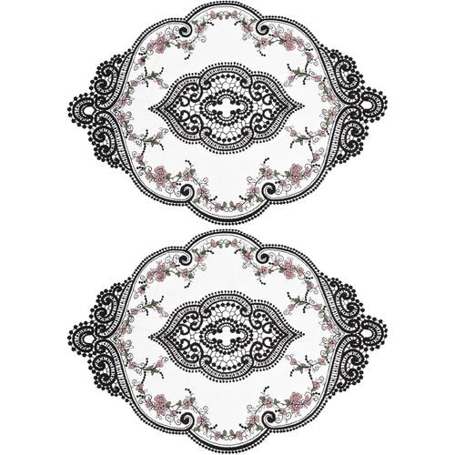 ERYI-Lot De 2 Sets De Table Ovales Brodés En Dentelle Rétro 30,5 X 43,2 Cm - Noir
