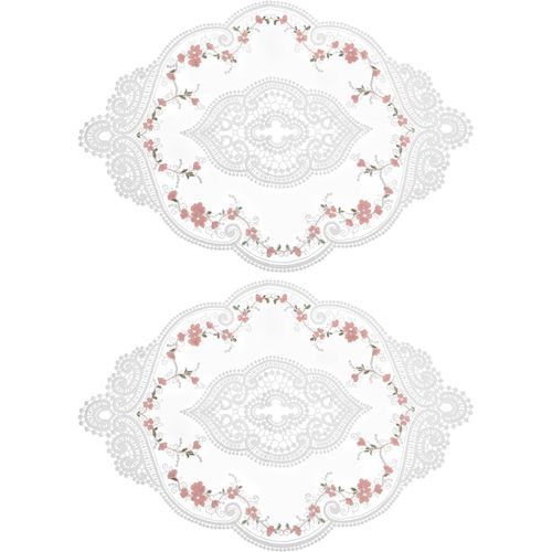 ERYI-Lot De 2 Sets De Table Ovales Brodés En Dentelle Rétro 30,5 X 43,2 Cm - Blanc