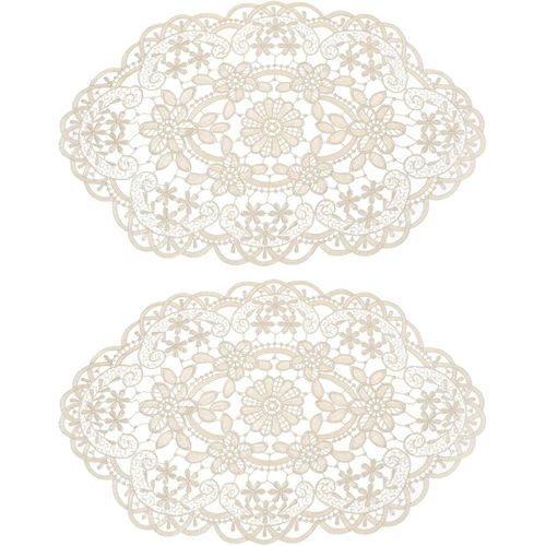 ERYI-Lot De 2 Sets De Table Ovales Brodés Rétro En Dentelle - 30,5 X 45,7 Cm - Kaki