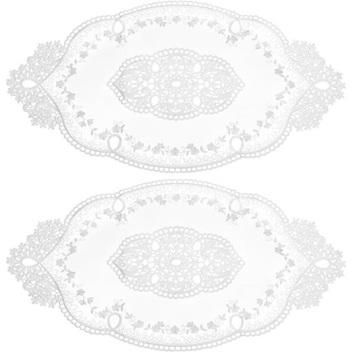 ERYI-Lot De 2 Sets De Table Ovales Brodés En Dentelle Rétro 27,9 X 50,8 Cm - Blanc