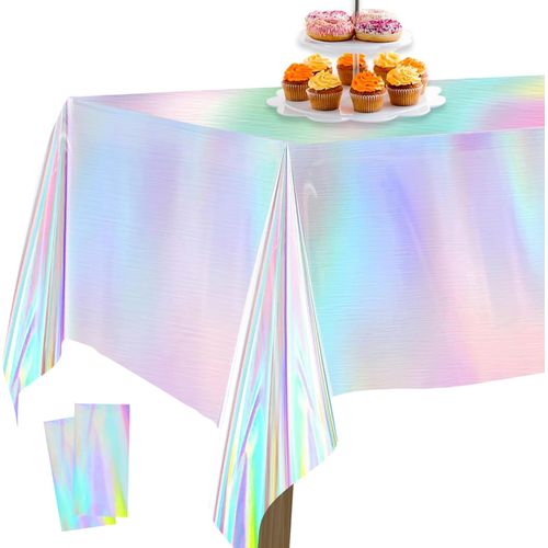 Eryi-Nappe En Aluminium Argenté, 2 Pièces Nappe Irisée, 137 X 274 Cm/ 54 X 108 Pouces Nappe Rectangulaire Lavable Pour Table De 6 À 8 Pieds, Nappe Imperméable Pour Anniversaire, Mariage