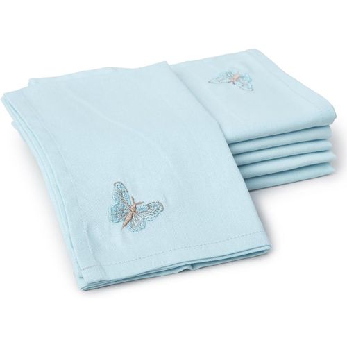 Eryi-Lot De 6 Serviettes De Table | Serviettes En Coton 43x43 Cm | Papillon Bleu Glacier Broderie