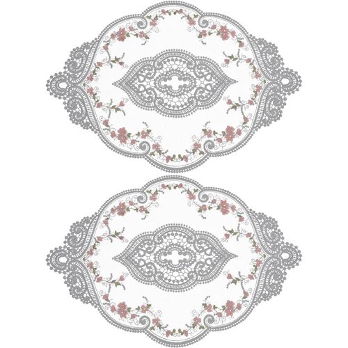 ERYI-Lot De 2 Sets De Table Ovales Brodés Rétro En Dentelle - 30,5 X 43,2 Cm - Pour La Maison, Un Mariage - Gris